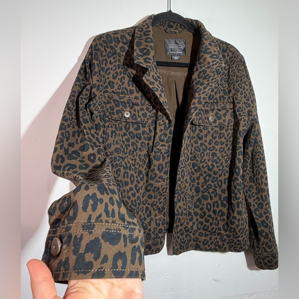 Sanctuary Utility Jacket Women Size M Leopard Print Safari Streetwear Edgy - Picture 3 of 5